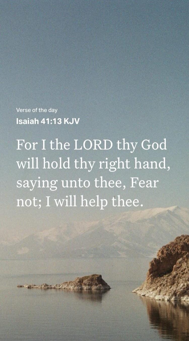 Verse of the day
Isaiah 41:13 KJV
For I the LORD thy God
will hold thy right hand,
saying unto thee, Fear
not; I will help thee.