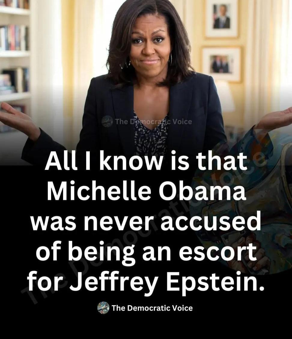 All I know is that Michelle Obama was never accused of being an escort for Jeffrey Epstein. The Democratic Voice