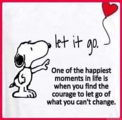 let it go. One of the happiest moments in life is when you find the courage to let go of what you can't change.