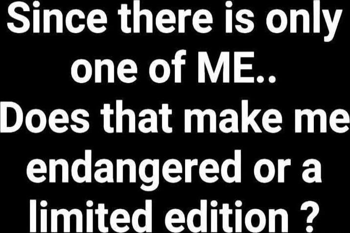 Since there is only one of ME.. Does that make me endangered or a limited edition ?