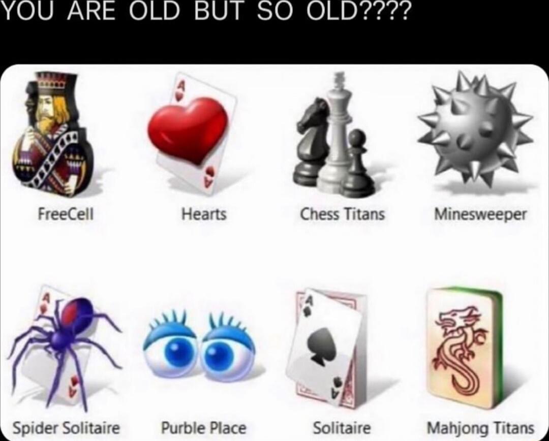 FreeCell Hearts Chess Titans Minesweeper 4 4 8 Spider Solitaire Purble Place Solitaire Mahjong Titans