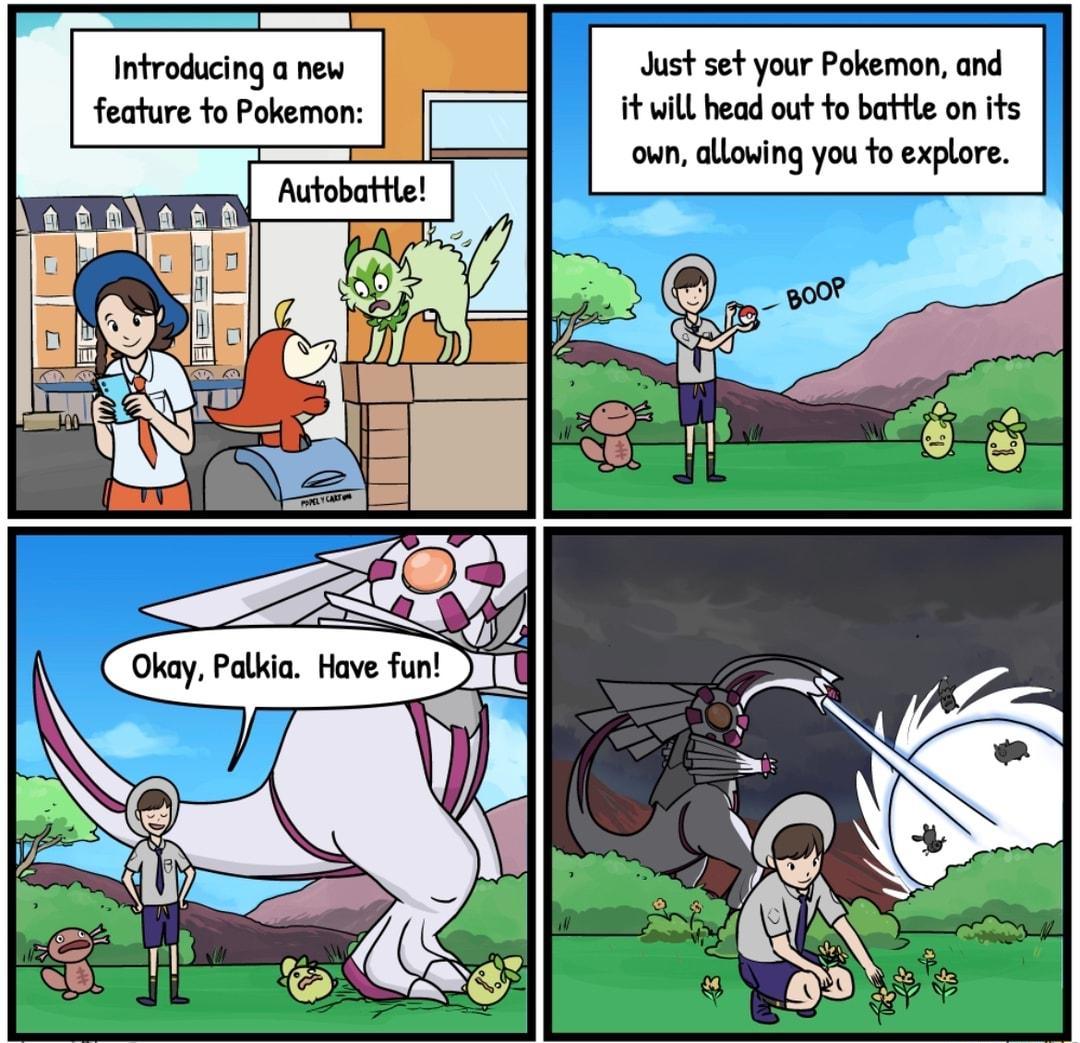 Infroducing a new Just set your Pokemon and feature fo Pokemon il head out to battle on its aun allowing you to explore Autobattie 6 y NG