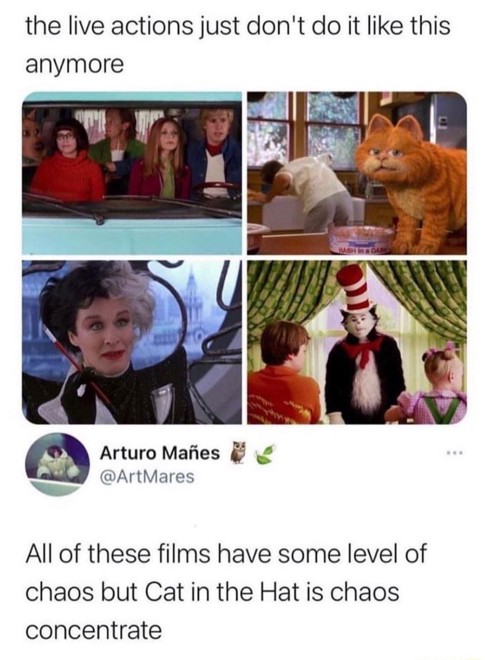 the live actions just dont do it like this anymore Arturo Mafies HArtMares All of these films have some level of chaos but Cat in the Hat is chaos concentrate
