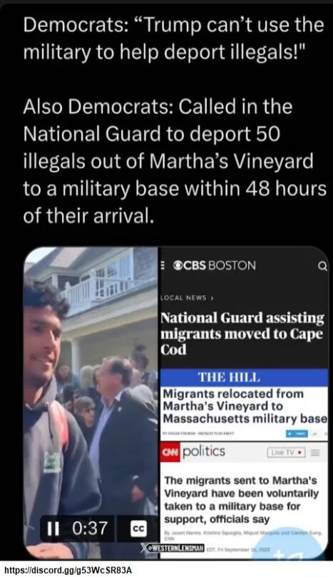 Democrats Trump cant use the ITETYACR I oNe Tolel gl IF 1 YA Also Democrats Called in the EHI L EINCITEe RTeXs Toleg 10 illegals out of Marthas Vineyard to a military base within 48 hours QRGETETOE i CBSBOSTON Q National Guard assisting migrants moved to Cape been voluntarily taken to a military base for support officials say https