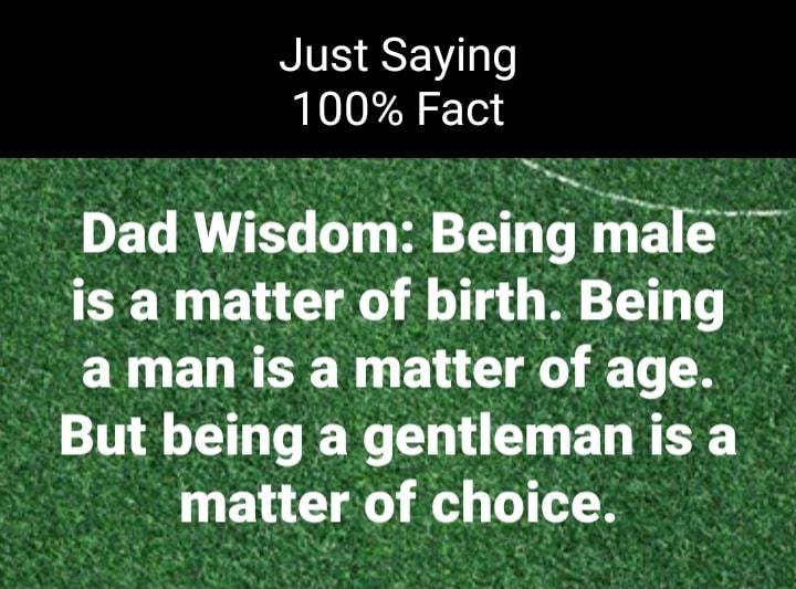 NS SSEVI 100 Fact Dad Wisdom Being male is a matter of birth Being R EDREE WG G But being a gentleman is a matter of choice