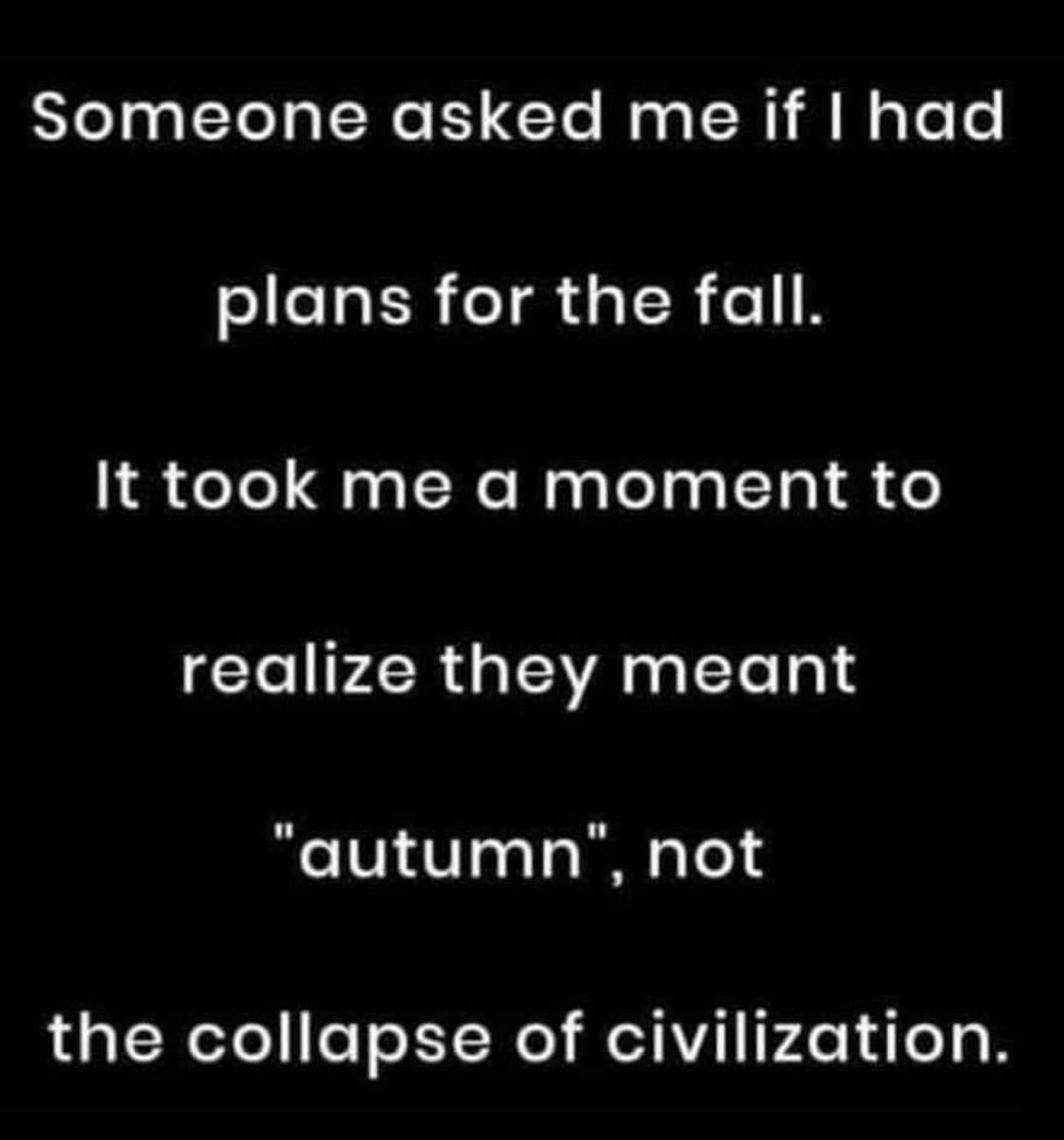 Someone asked me if had Slle IR TR T R 1 I elol aal NeNaslelagl Tol c realize they meant autumn not the collapse of civilization