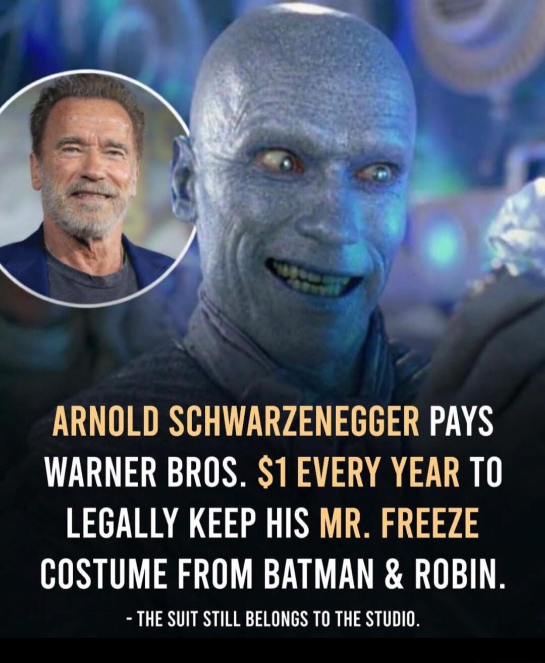 Arnold Schwarzenegger pays Warner Bros. $1 every year to legally keep his Mr. Freeze costume from Batman & Robin. The suit still belongs to the studio.