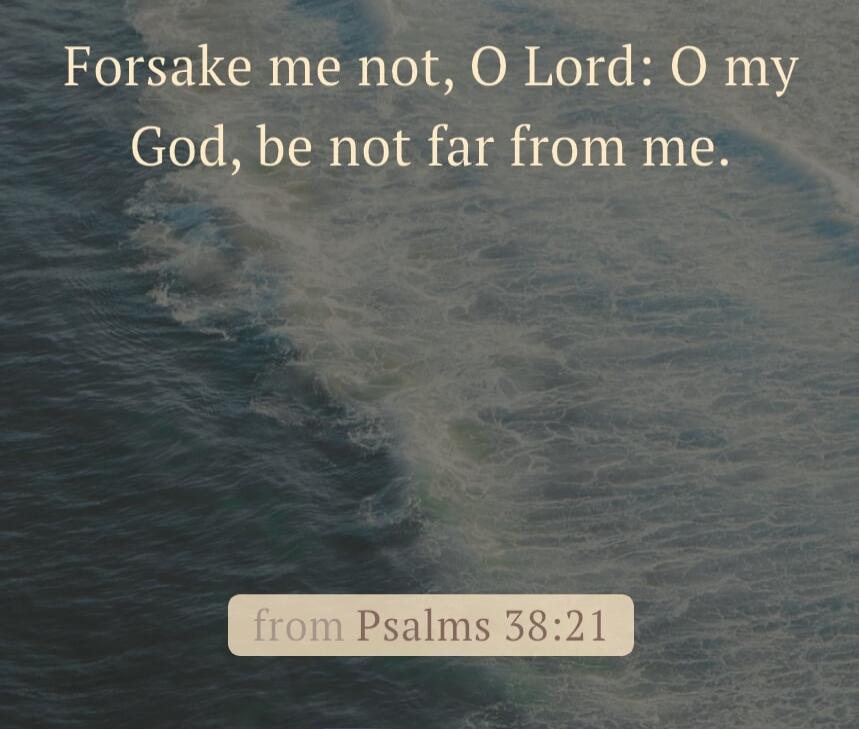 Forsake me not, O Lord: O my God, be not far from me.
from Psalms 38:21
Session ID: 995157.