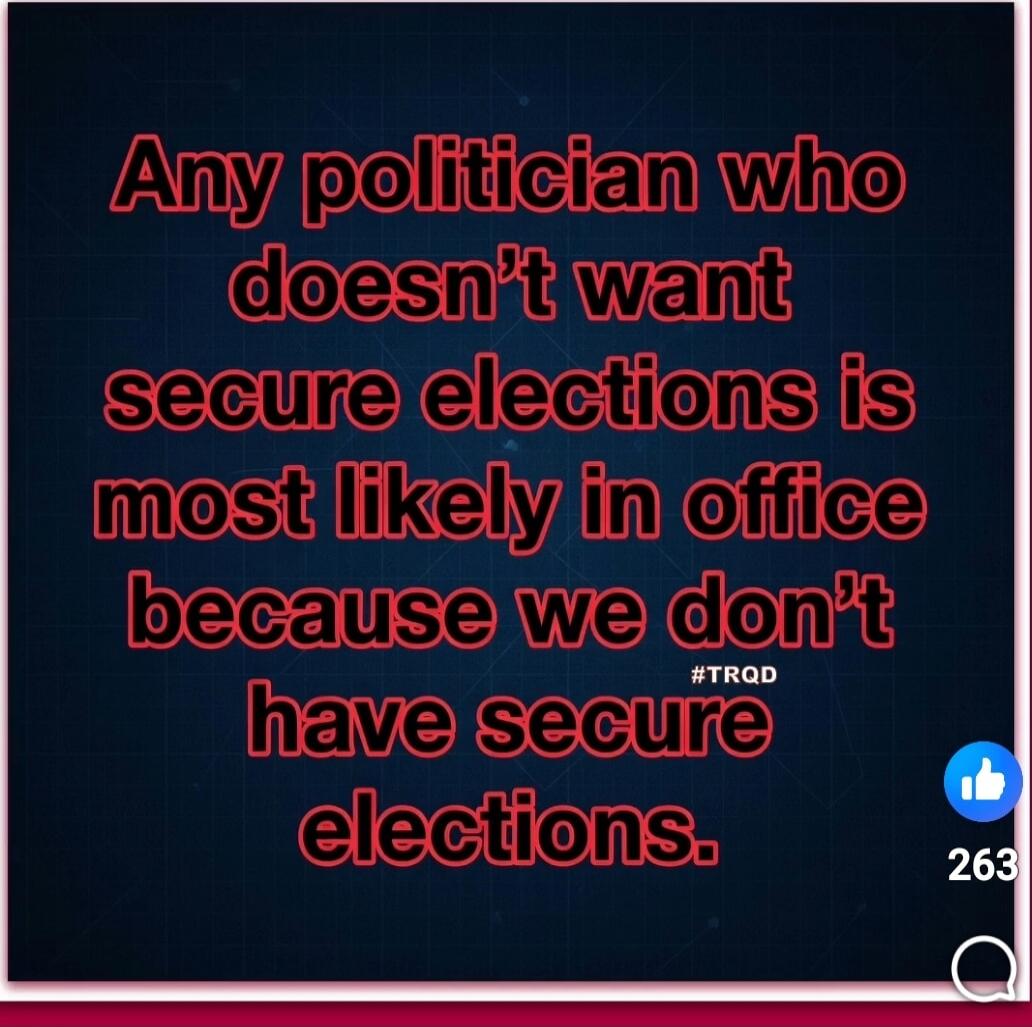 Any politician who doesn't want secure elections is most likely in office because we don't have secure elections. #TRQD