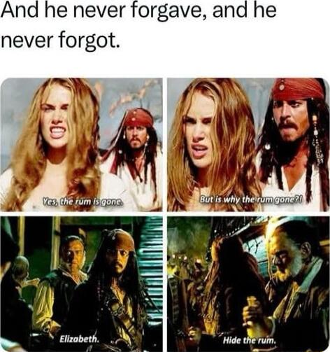 And he never forgave and he never forgot Elizobeth 7 ide the rum