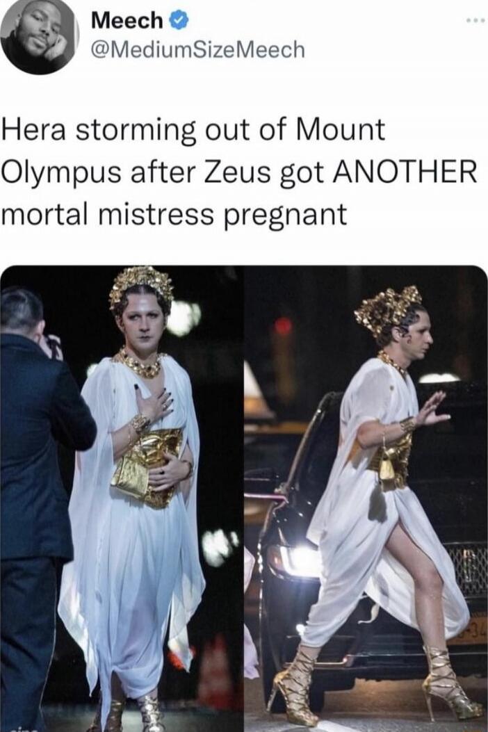 Here storming out of Mount Olympus after Zeus got ANOTHER mortal mistress pregnant
