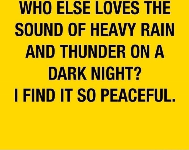 WHO ELSE LOVES THE SOUND OF HEAVY RAIN AND THUNDER ON A DARK NIGHT? I FIND IT SO PEACEFUL.