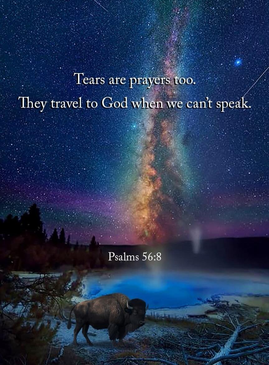 Tears are prayers too. They travel to God when we can't speak. Psalms 56:8