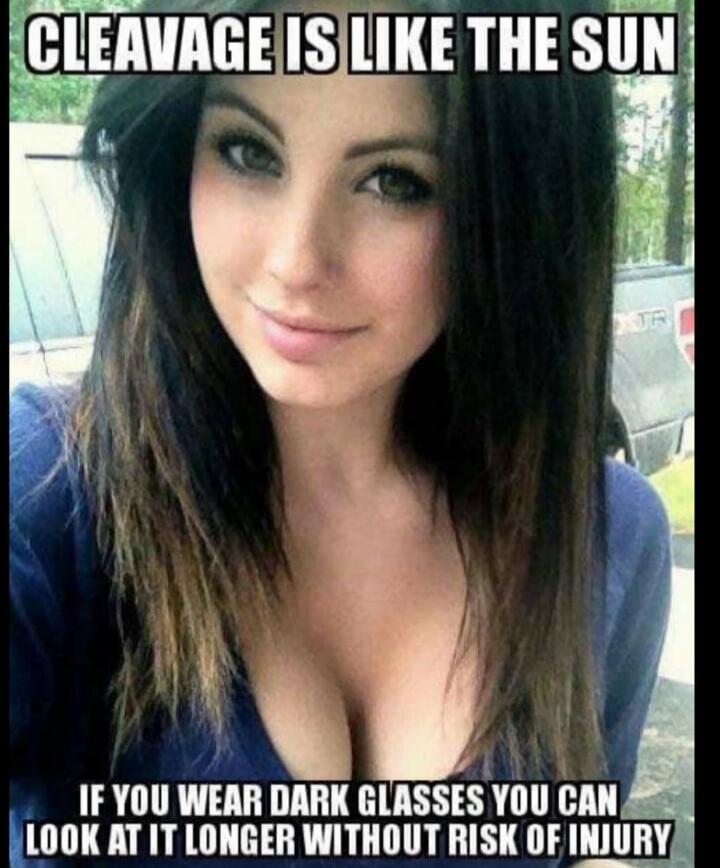 CLEAVAGE IS LIKE THE SUN IF YOU WEAR DARK GLASSES YOU CAN LOOK AT IT LONGER WITHOUT RISK OF INJURY