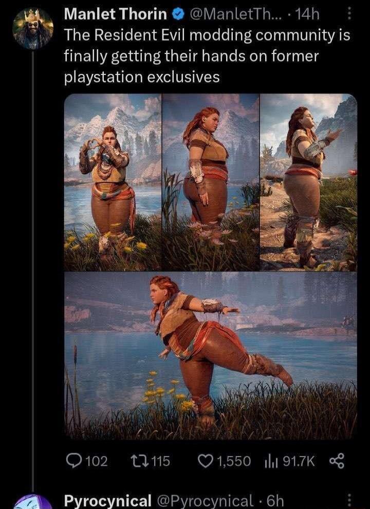 ManletThorin ManletTh 14h The Resident Evil modding community is finally getting their hands on former EVE El T TR O102 15 Q1550 197K 3 4 Pyrocynical Pyrocynical 6h