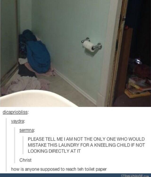 o dicapriobliss vaydra PLEASE TELL ME AMNOT THE ONLY ONE WHO WOULD MISTAKE THIS LAUNDRY FOR A KNEELING CHILD IF NOT DKING DIRECTLY AT IT Chri how is anyone supposed to reach teh toilet paper