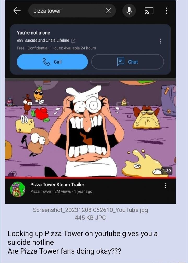pzatower 2 Youre not alone Pizza Tower Steam Traller Looking up Pizza Tower on youtube gives you a suicide hotline Are Pizza Tower fans doing okay
