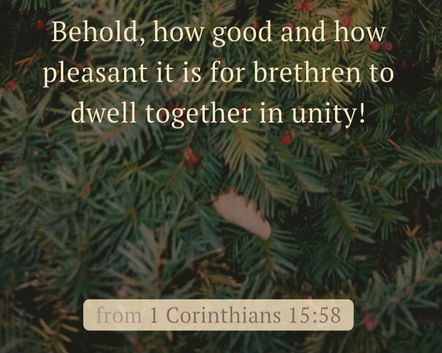 Behold, how good and how pleasant it is for brethren to dwell together in unity! from 1 Corinthians 15:58