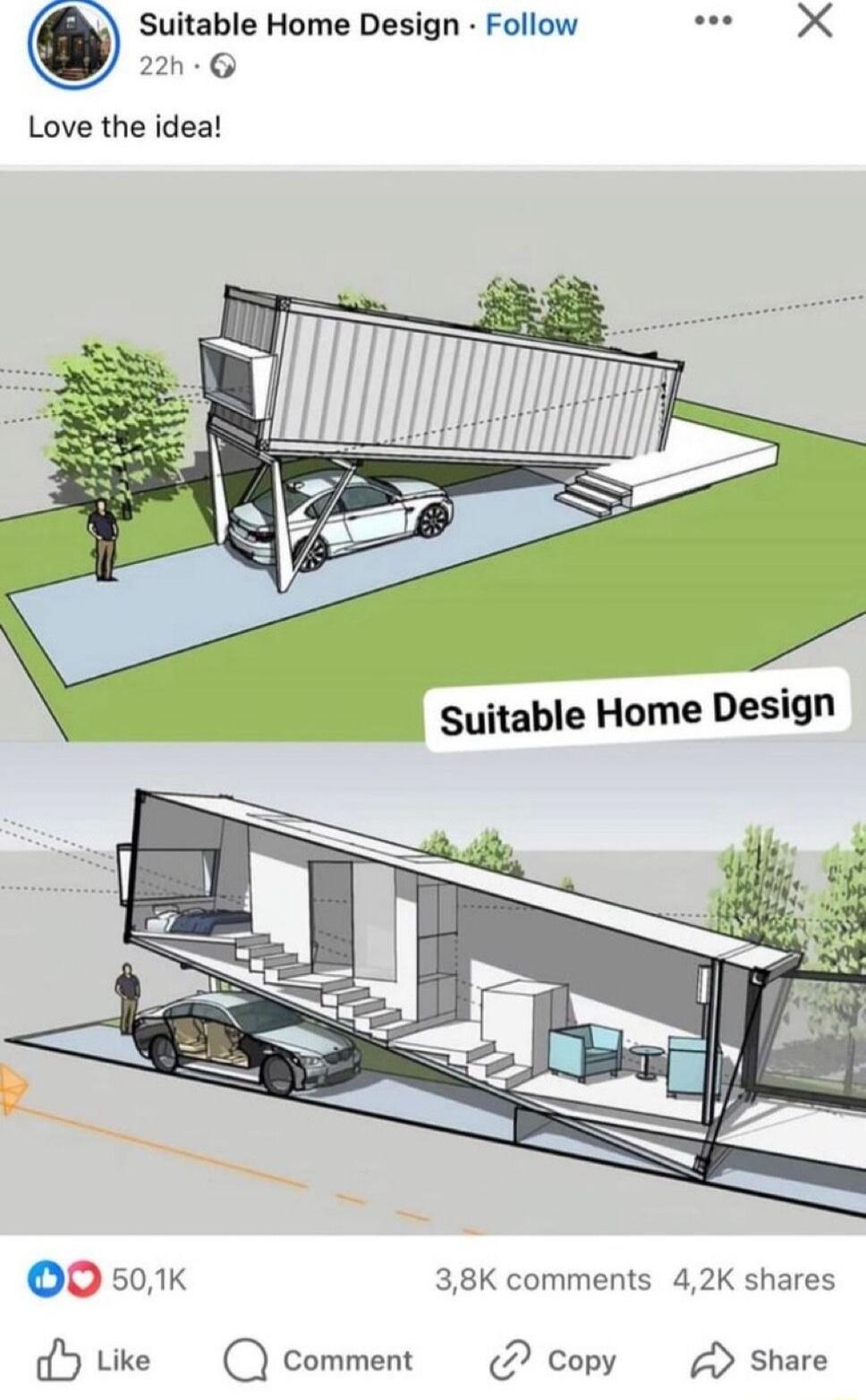 Suitable Home Design Follow s X Love the idea 0 501k 38K comments 42K shares dHtke Q comment 2 Copy A Share