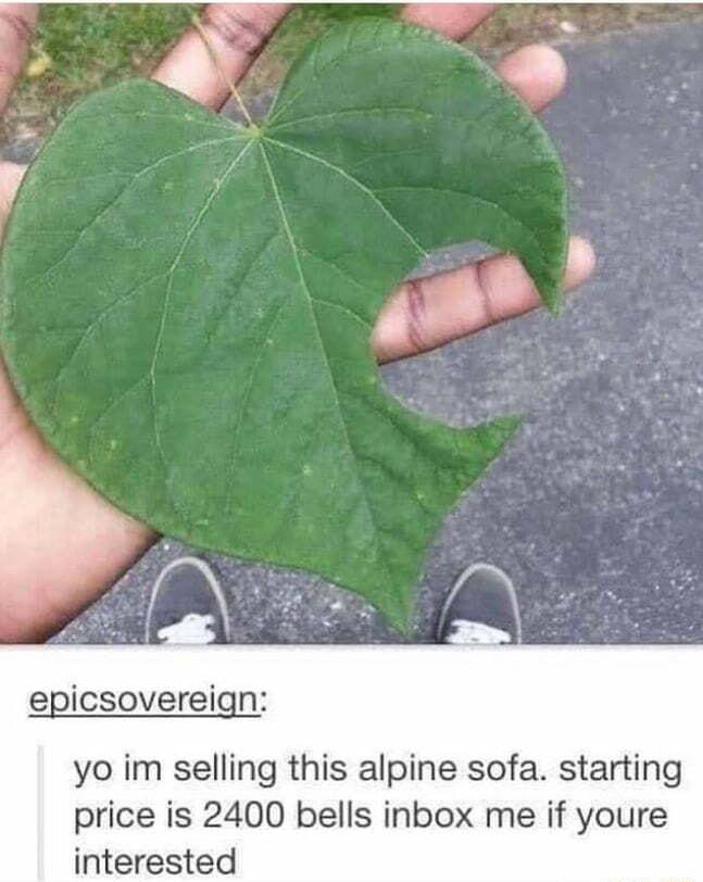 epicsovereign yo im selling this alpine sofa starting price is 2400 bells inbox me if youre interested