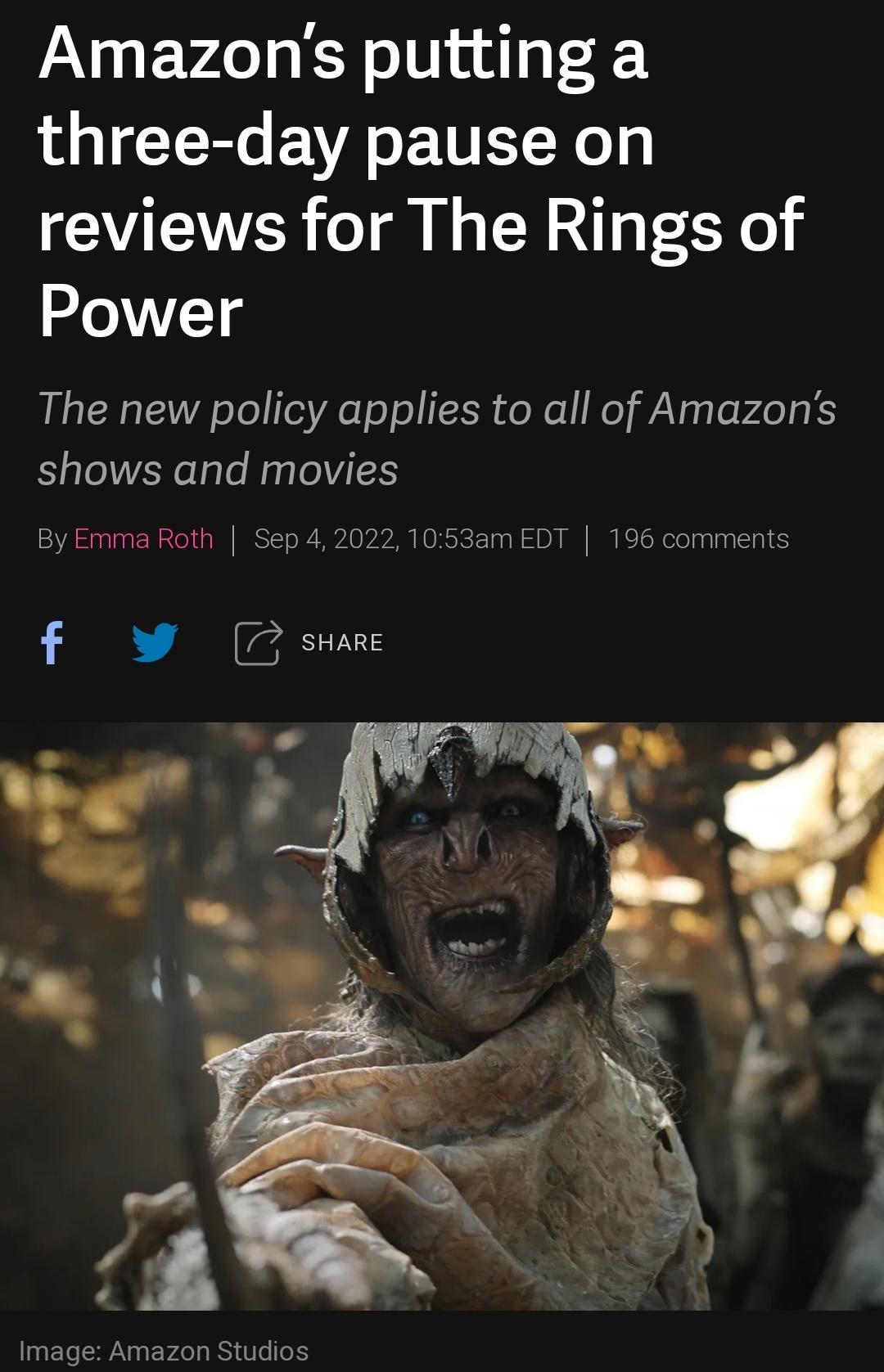 Amazons putting a three day pause on VAR o T L R P Y o Power The new policy applies to all of Amazons Lo Tale Nalol By Emma Roth Sep f Y O Image Amazon Studios