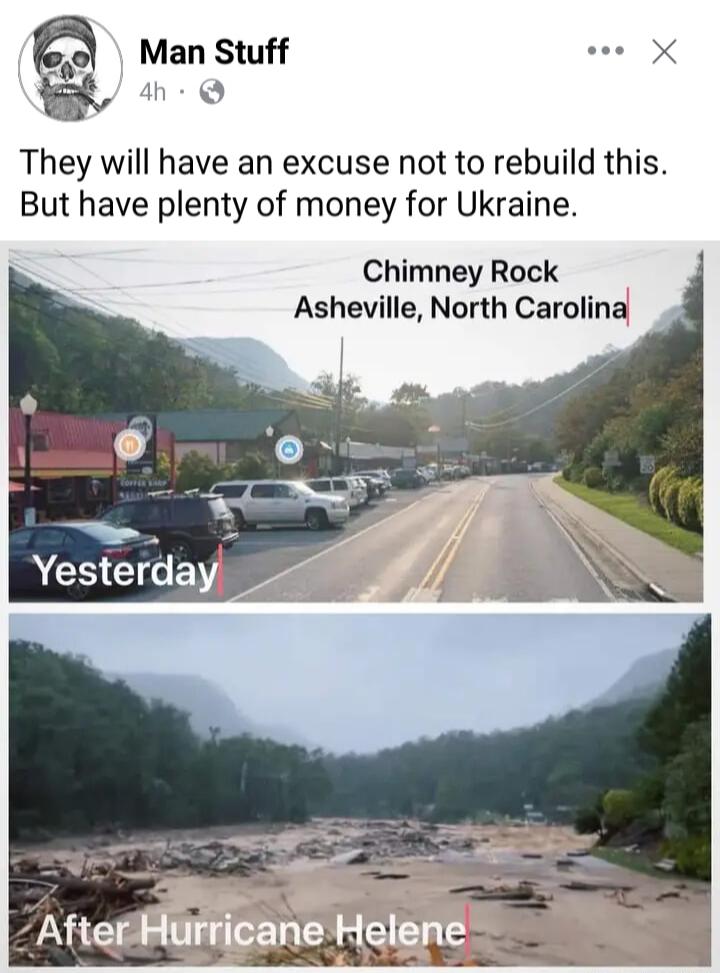 They will have an excuse not to rebuild this But have plenty of money for Ukraine Chimney Rock Asheville North Carolina Yesterday