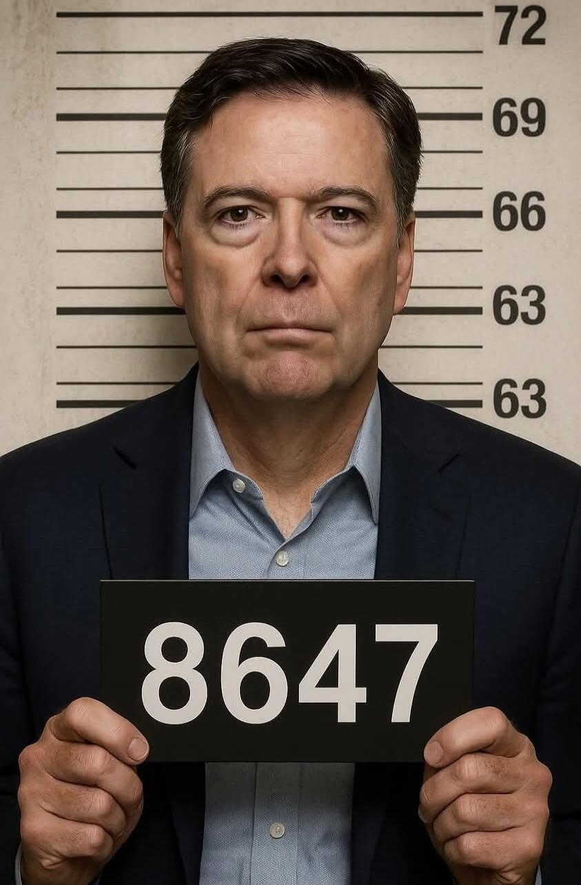 A man holds a board with the number 8647. A height chart in the background shows numbers 72, 69, 66, 63.