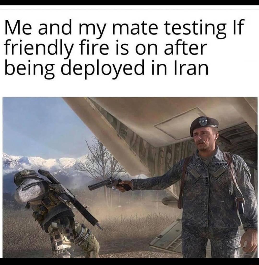 Me and my mate testing If friendly fire is on after being deployed in Iran