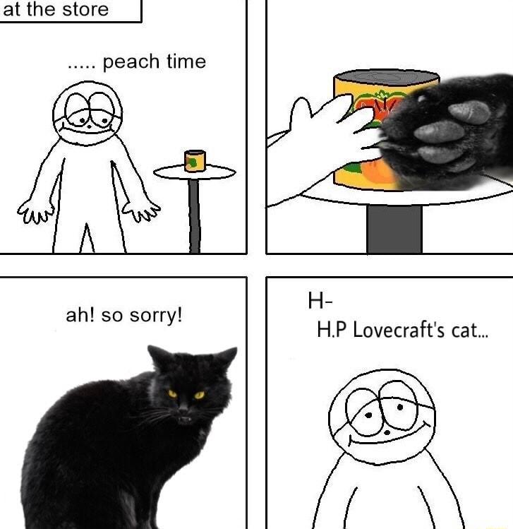 at the store peach time A H HP Lovecrafts cat ah so sorry