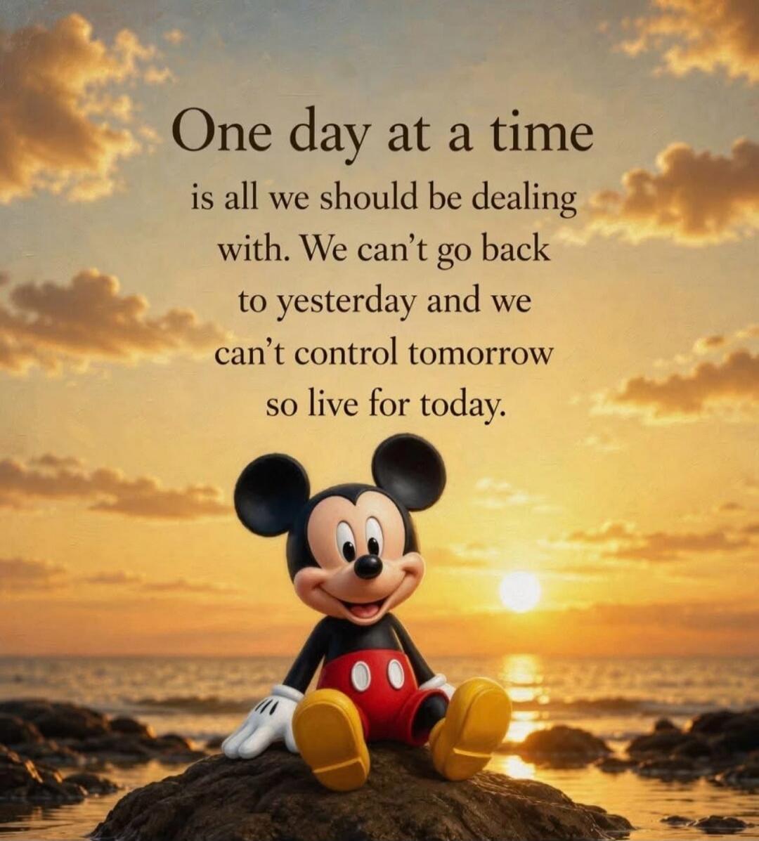One day at a time is all we should be dealing with. We can't go back to yesterday and we can't control tomorrow so live for today.