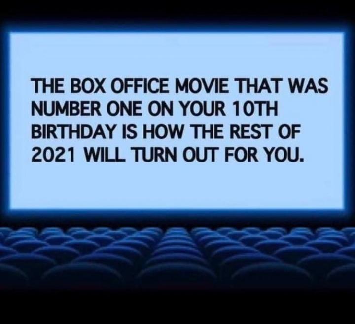 THE BOX OFFICE MOVIE THAT WAS NUMBER ONE ON YOUR 10TH BIRTHDAY IS HOW THE REST OF 2021 WILL TURN OUT FOR YOU