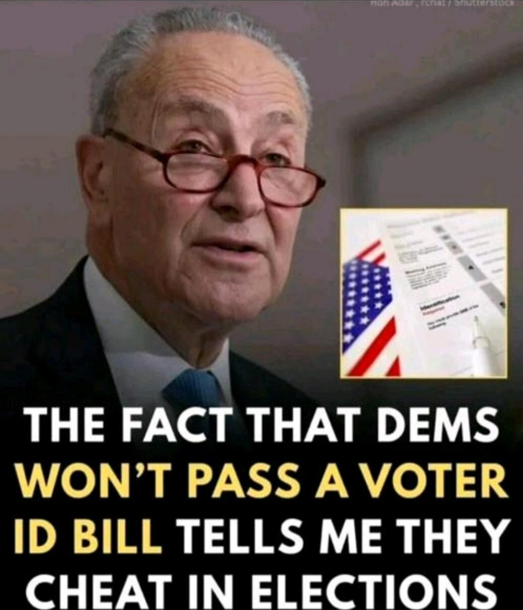 THE FACT THAT DEMS WON'T PASS A VOTER ID BILL TELLS ME THEY CHEAT IN ELECTIONS