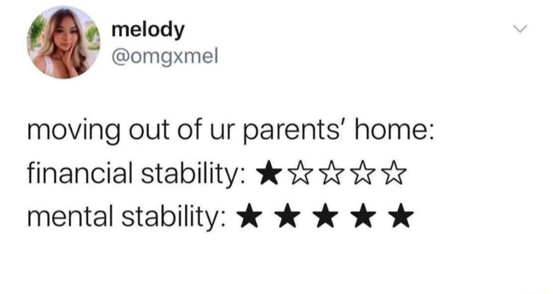 melody omgxmel moving out of ur parents home financial stability Y v v v mental stability Y
