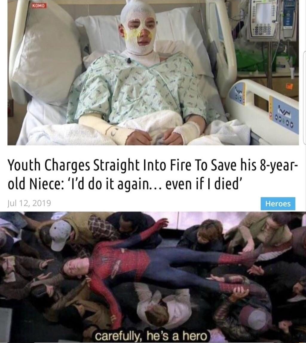 Youth Charges Straight Into Fire To Save his 8 year old Niece Id do it again even if died carefully hes a hero ik