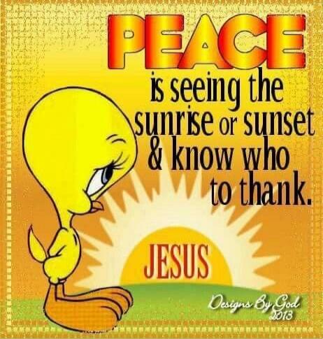 PEACE is seeing the sunrise or sunset & know who to thank. JESUS Designs By God 2013