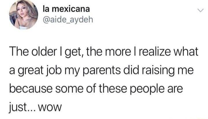 la mexicana aide_aydeh The older get the more realize what agreat job my parents did raising me because some of these people are just wow