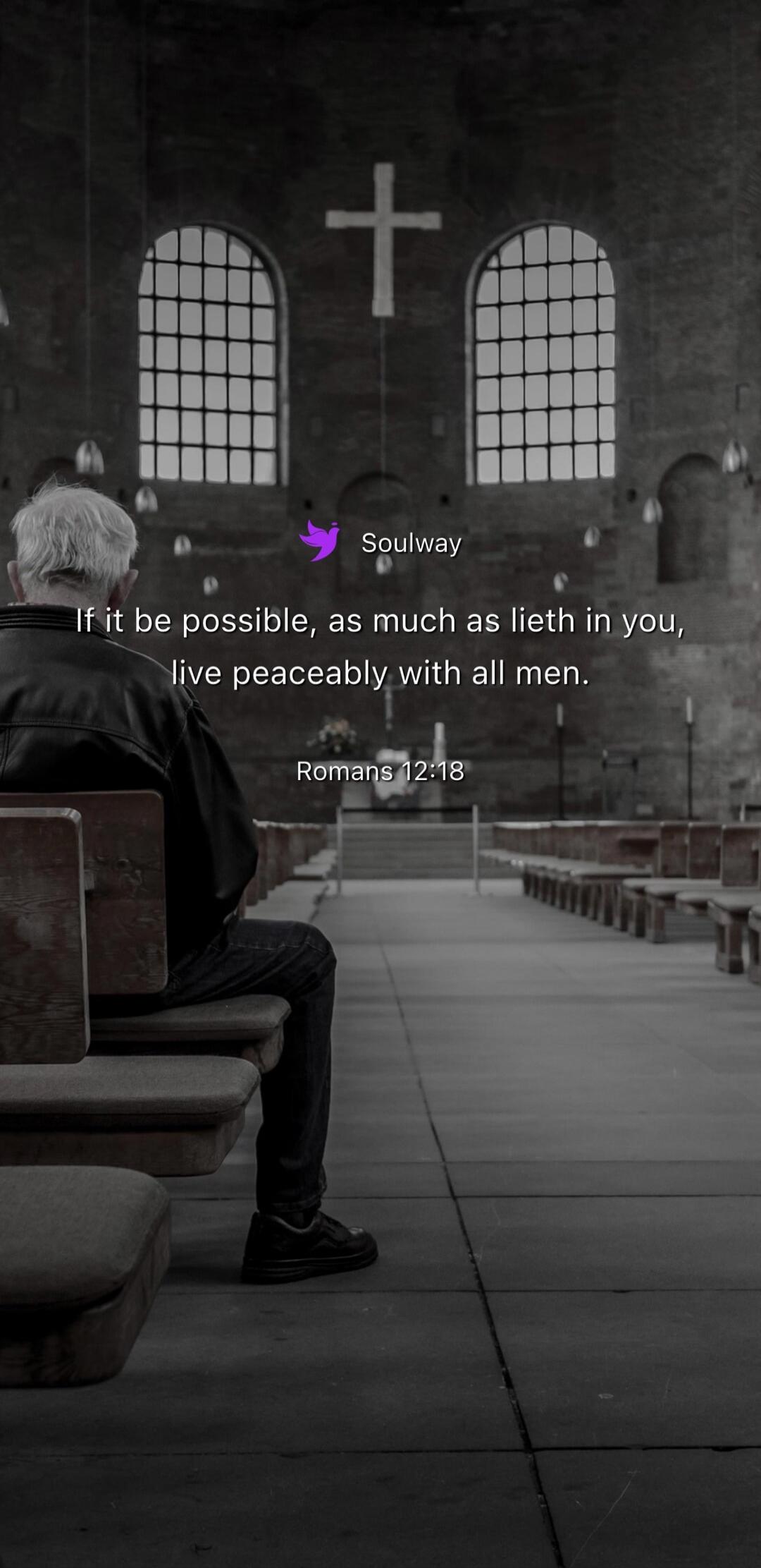 Soulway If it be possible, as much as lieth in you, live peaceably with all men. Romans 12:18