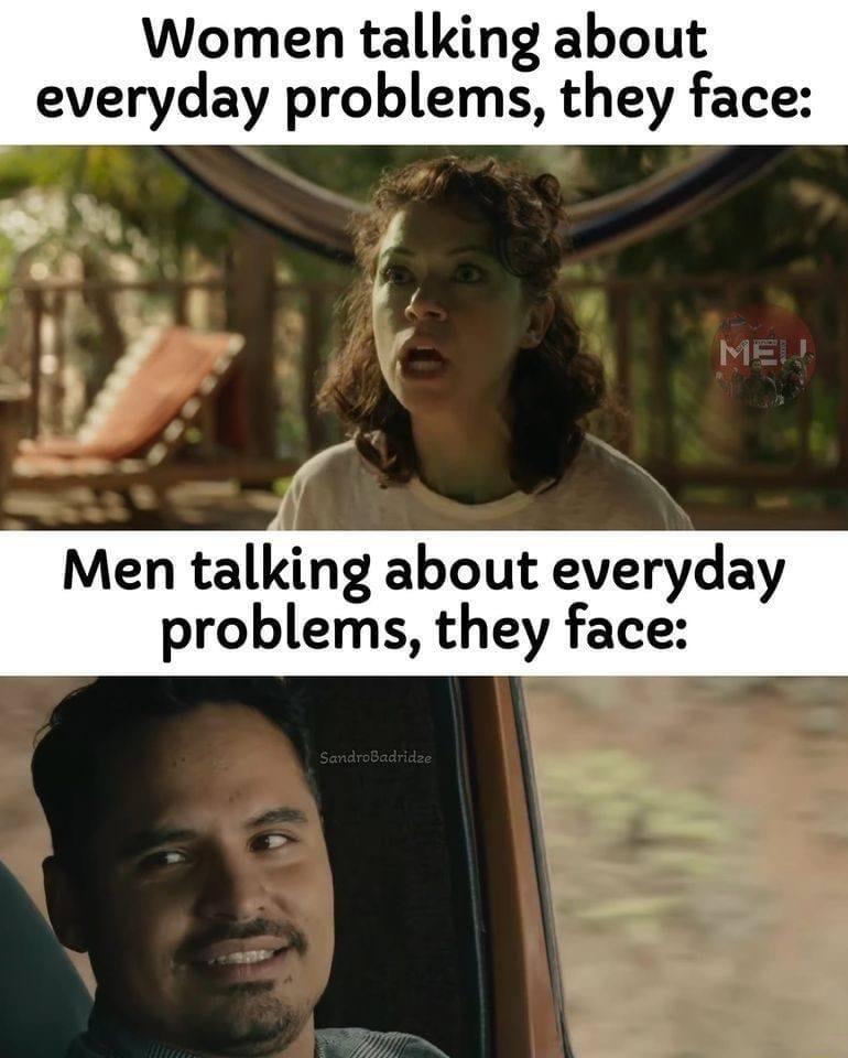 Women talking about everyday problems they face Men talking about everyday problems they face