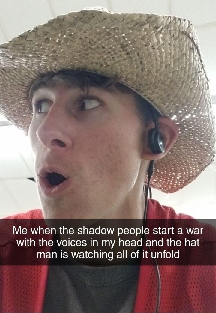 VIR TR TR o oA o T To SRS ETa RV T with the voices in my head and the hat man is watching all of it unfold