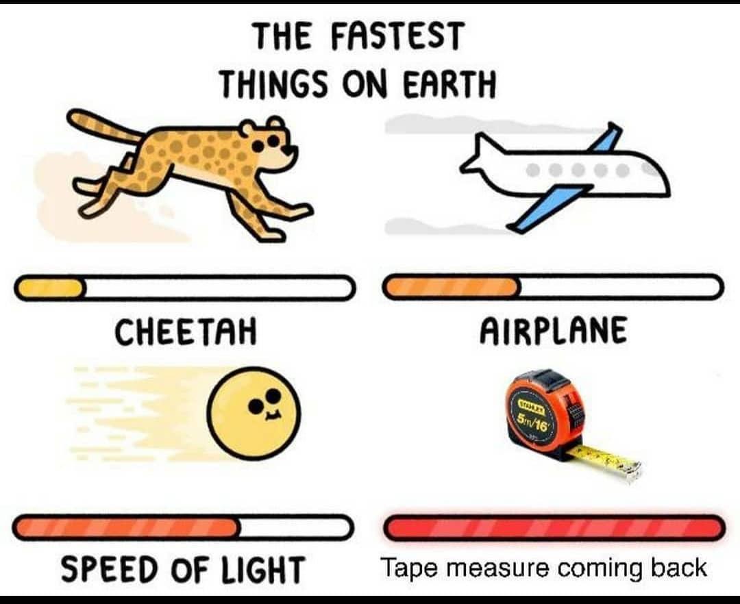 THE FASTEST THINGS ON EARTH v aa____ HO CHEETAH AIRPLANE I an EEmwEaTsS SPEED OF LIGHT Tape measure coming back