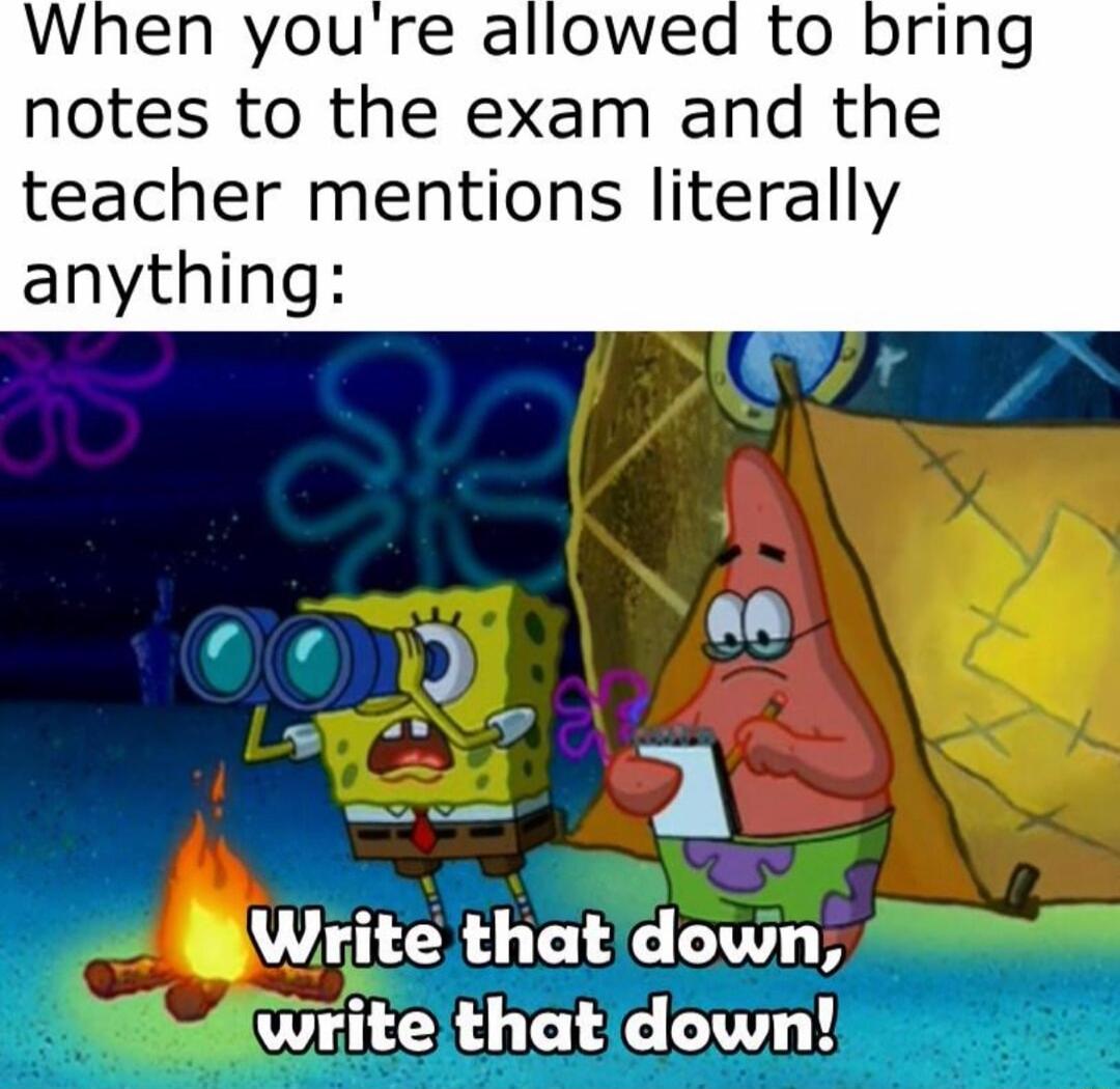 When youre allowed to bring notes to the exam and the teacher mentions literally anything S t lt htldown I I