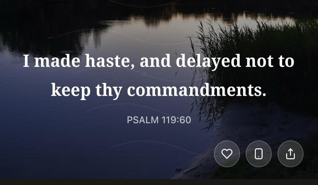 I made haste, and delayed not to keep thy commandments. PSALM 119:60