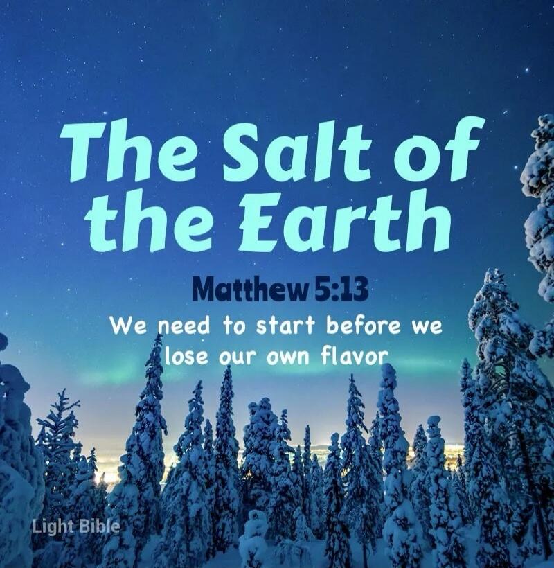 The Salt of the Earth
Matthew 5:13
We need to start before we lose our own flavor
Light Bible