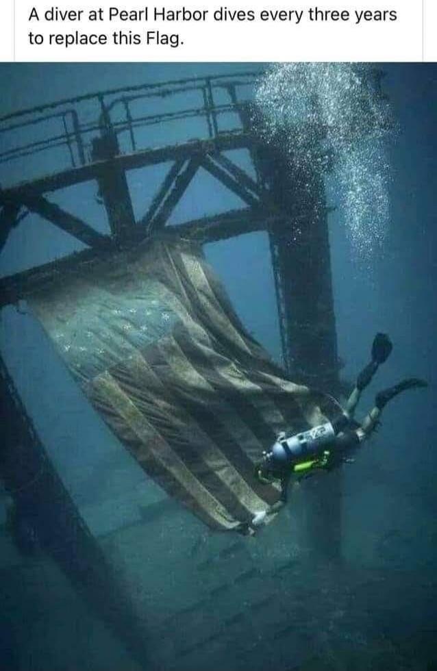 A diver at Pearl Harbor dives every three years to replace this Flag.