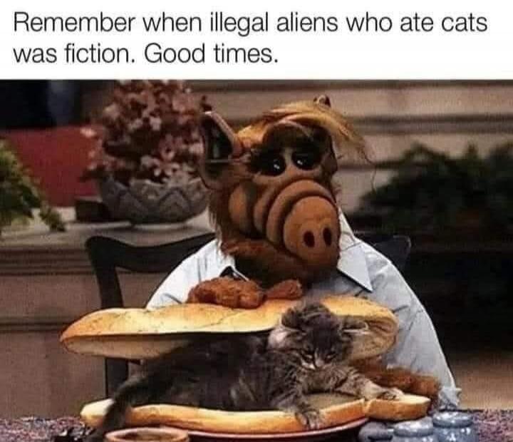 Remember when illegal aliens who ate cats was fiction. Good times.