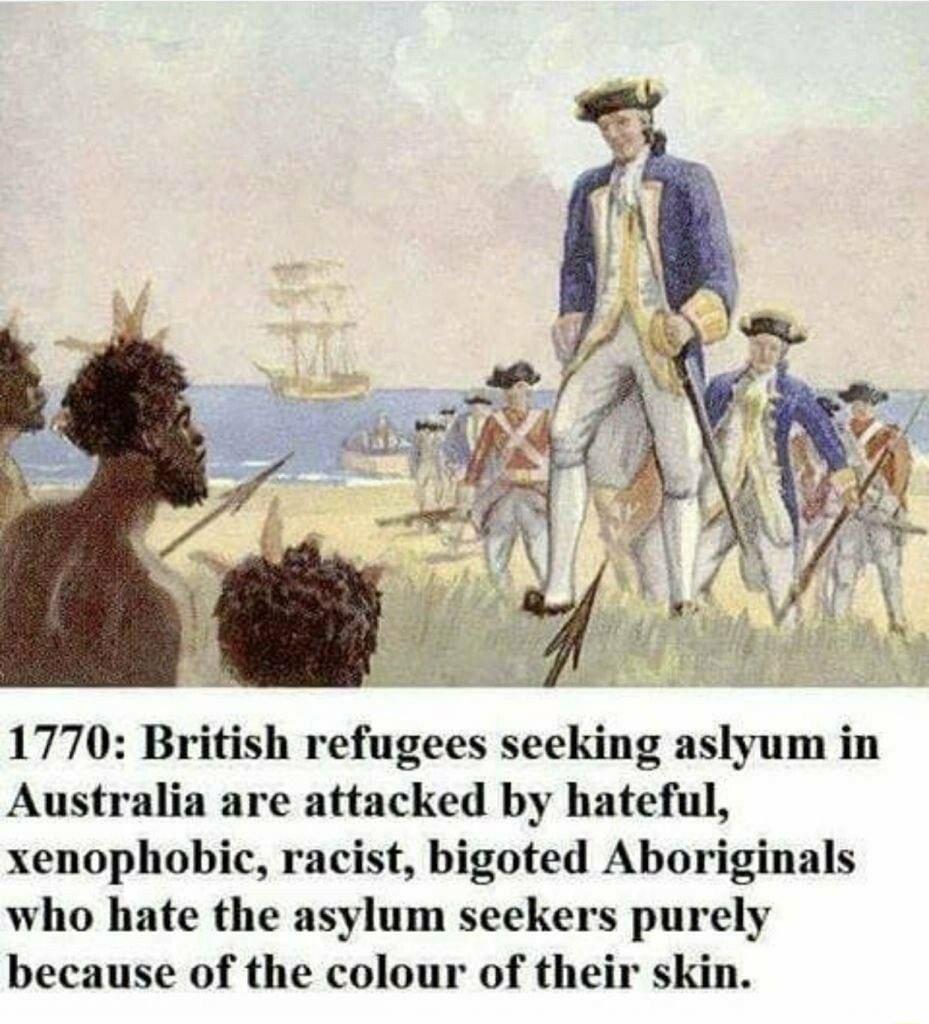 v P 1770 British refugees seeking aslyum in Australia are attacked by hateful xenophobic racist bigoted Aboriginals who hate the asylum seekers purely because of the colour of their skin