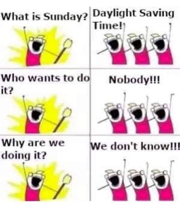What is Sunday Daylight Saving 1 oy Who wants to do Nobody it RO Why are we We dont know doing it 1 RCVRE O