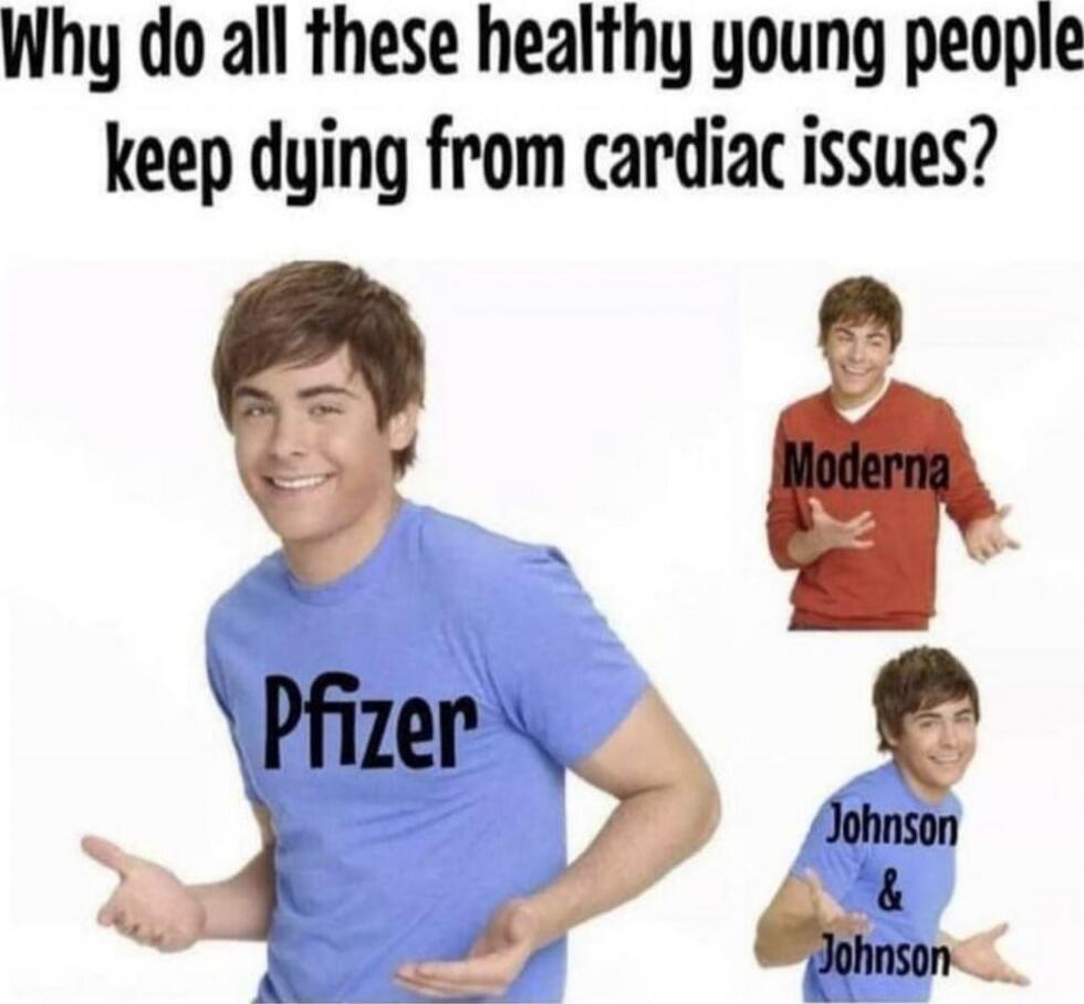 Why do all these healthy young people keep dying from cardiac issues?
Pfizer
Moderna
Johnson & Johnson
