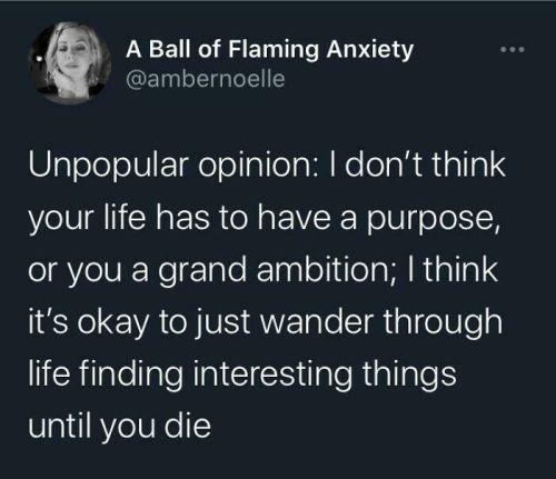 4 A Ball of Flaming Anxiety Nl ambernoelle Unpopular opinion dont think your life has to have a purpose or you a grand ambition think its okay to just wander through DEeNilalellateNpI I daleRipllale until you die