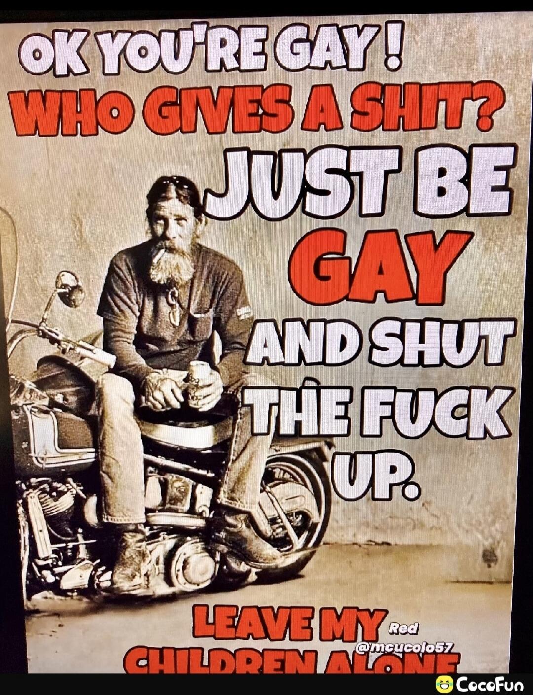 OK YOU'RE GAY! WHO GIVES A SHIT? JUST BE GAY AND SHUT THE FUCK UP. LEAVE MY CHILDREN ALONE.